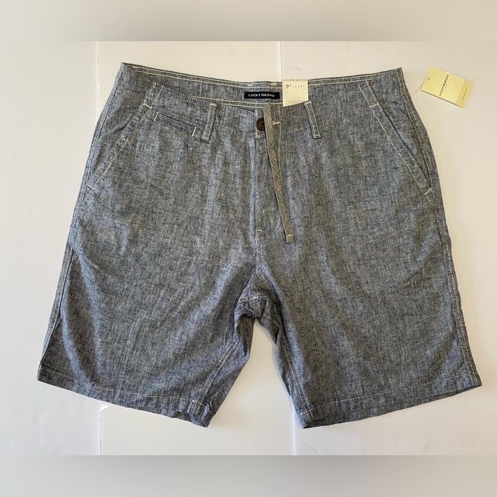 Lucky brand Men's Blue grey chambray linen cotton Shorts short 9” size 36